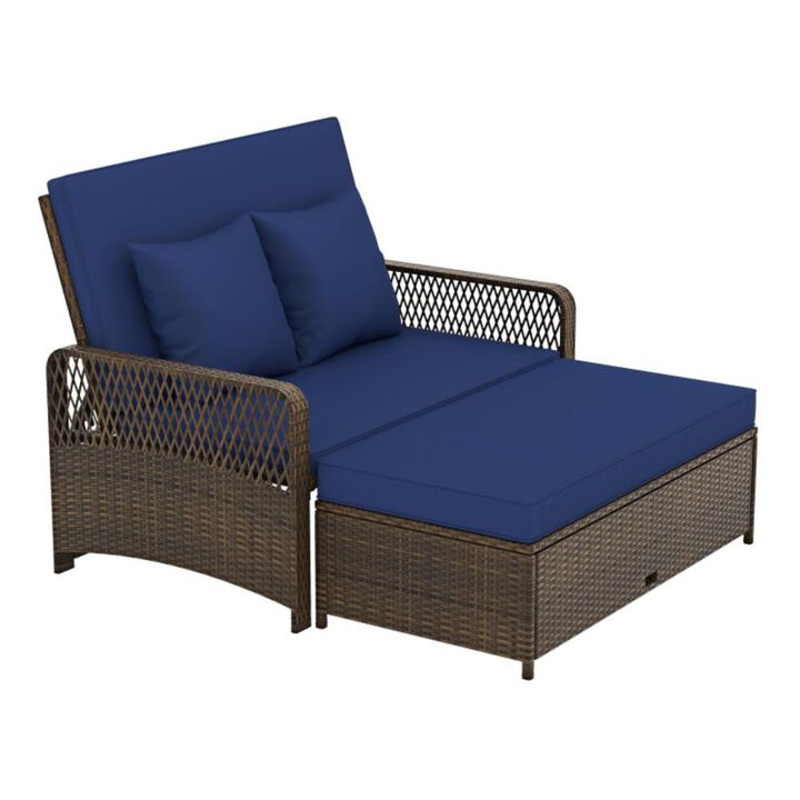 Hivvago Patio Adjustable Wicker Daybed with 4-Level Backrest and Soft Cushions