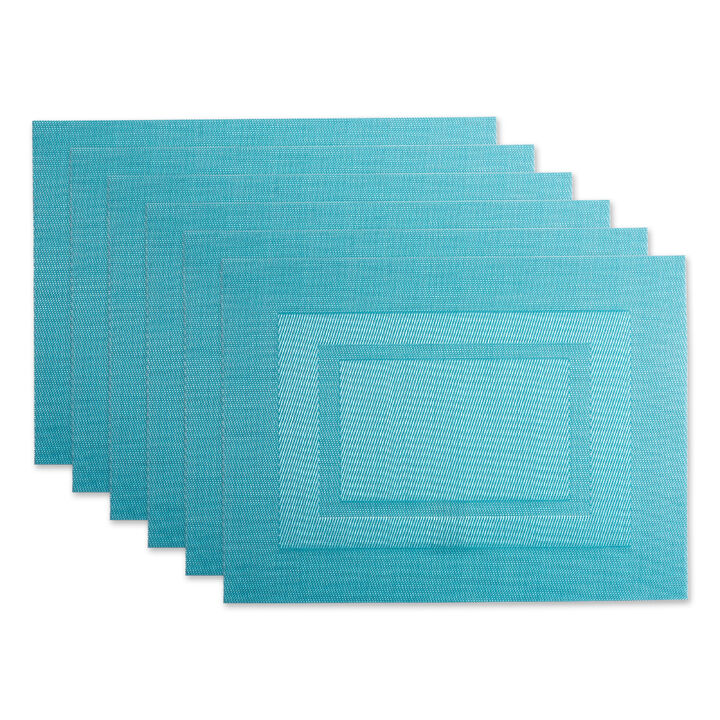 Set of 6 Teal Blue Double Frame Rectangular Outdoor Placemats 17.25"