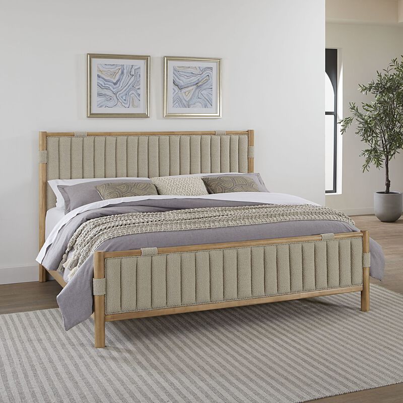 Furano California King-size Upholstered Panel Bed in Ginger and Brun Boucle