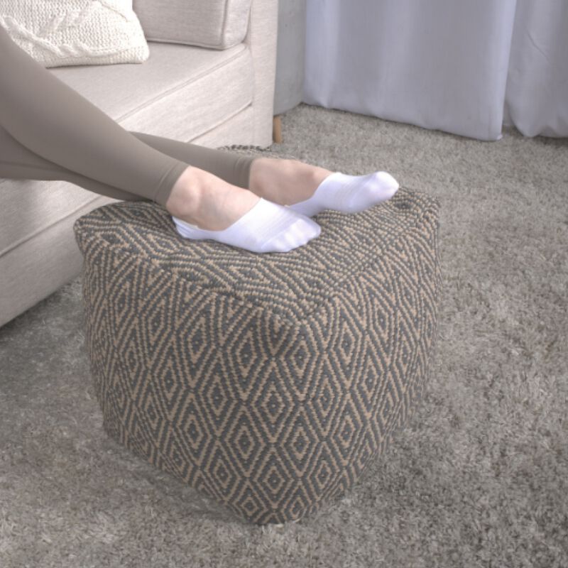 GOODSILO Hand-Loomed Cotton Pouf with Diamond Pattern Accent Home Decor image number 3