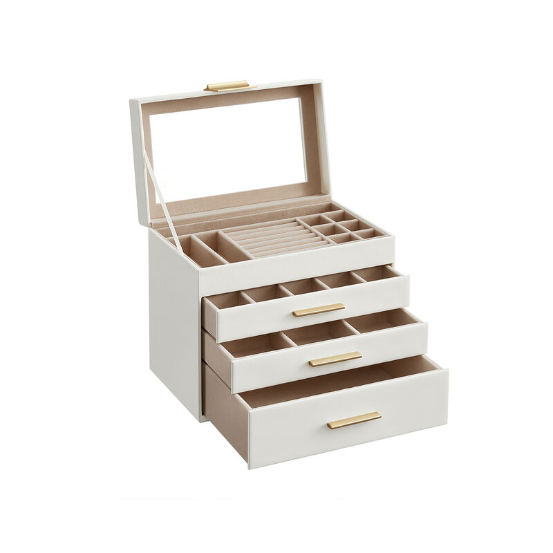 4-Layer Jewelry Box with Glass Lid and 3 Drawers - Modern Organizer for Sunglasses and Big Jewelry