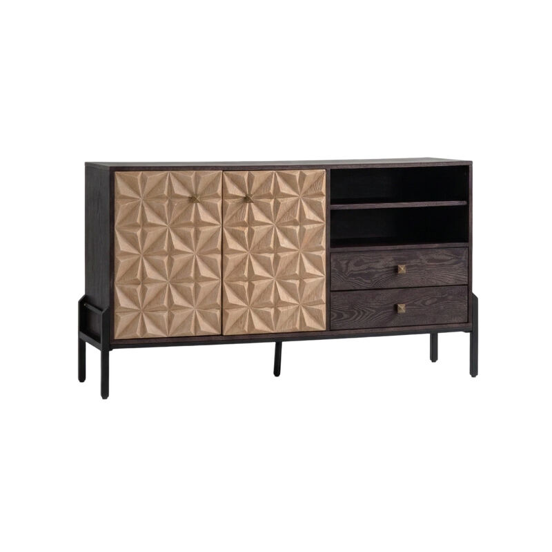Mid-Century 56.3" Geometric Sideboard &ndash; 2 Doors, 2 Drawers, image number 0