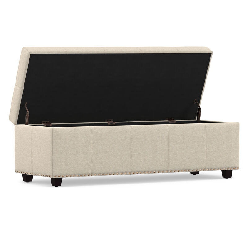 Kingsley 48 inch Wide Transitional Rectangle Large Storage Ottoman in Natural Linen Look Fabric, Assembled image number 2