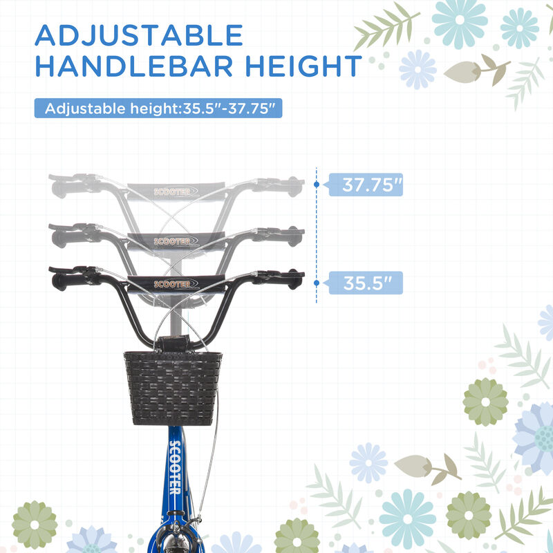 BreeBe Youth Scooter, Kick Scooter with Adjustable Handlebars, Double Brakes, 16" Inflatable Rubber Tires, Basket, Cupholder image number 3