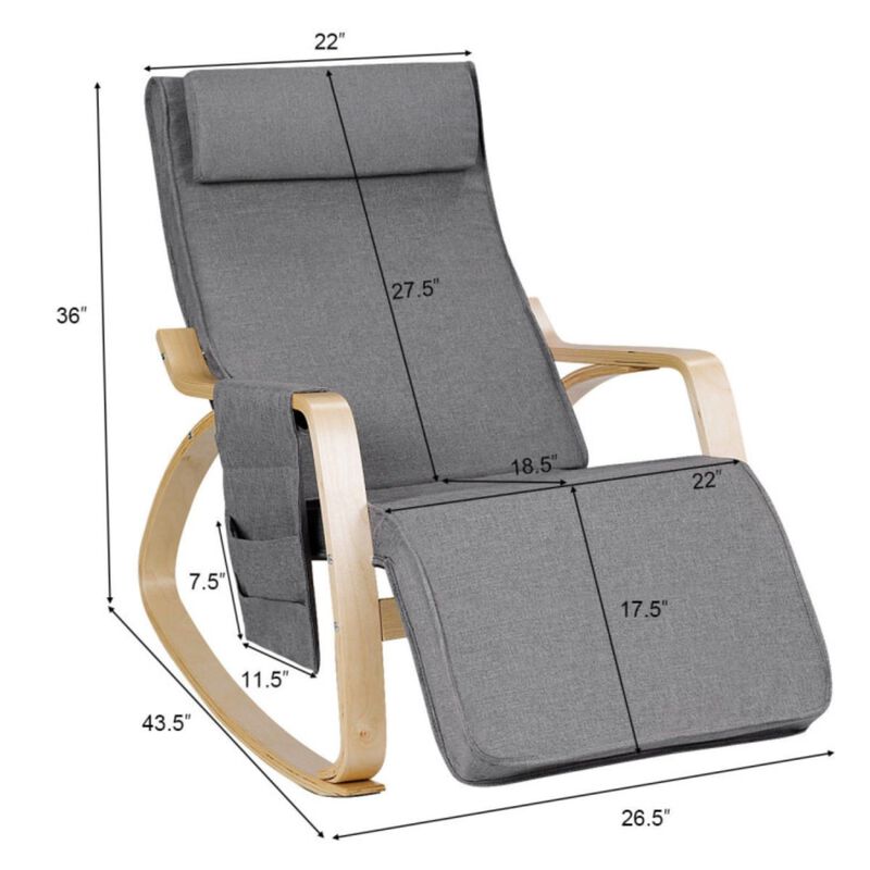 Comfortable Lounge Rocking Chair with Removable Cushion Cover and Side Pocket image number 5
