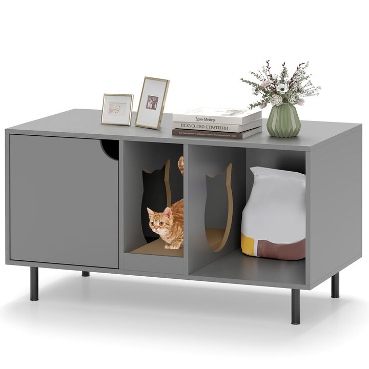2-Cat Hidden Litter Box Enclosure &ndash; Modern Washroom Cabinet for Indoor Use