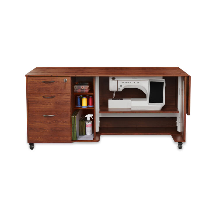 Sydney Hydraulic XL Sewing Cabinet with Heavy-Duty Lift System &ndash; Teak Finish