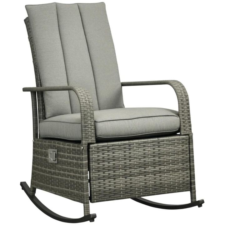 Hivvago Patio Wicker Rocking Chair with 135&deg; Reclining Backrest