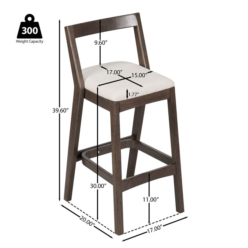 Christopher Knight Home Alric Rustic Rubberwood Upholstered Barstools (Set of 2) image number 2