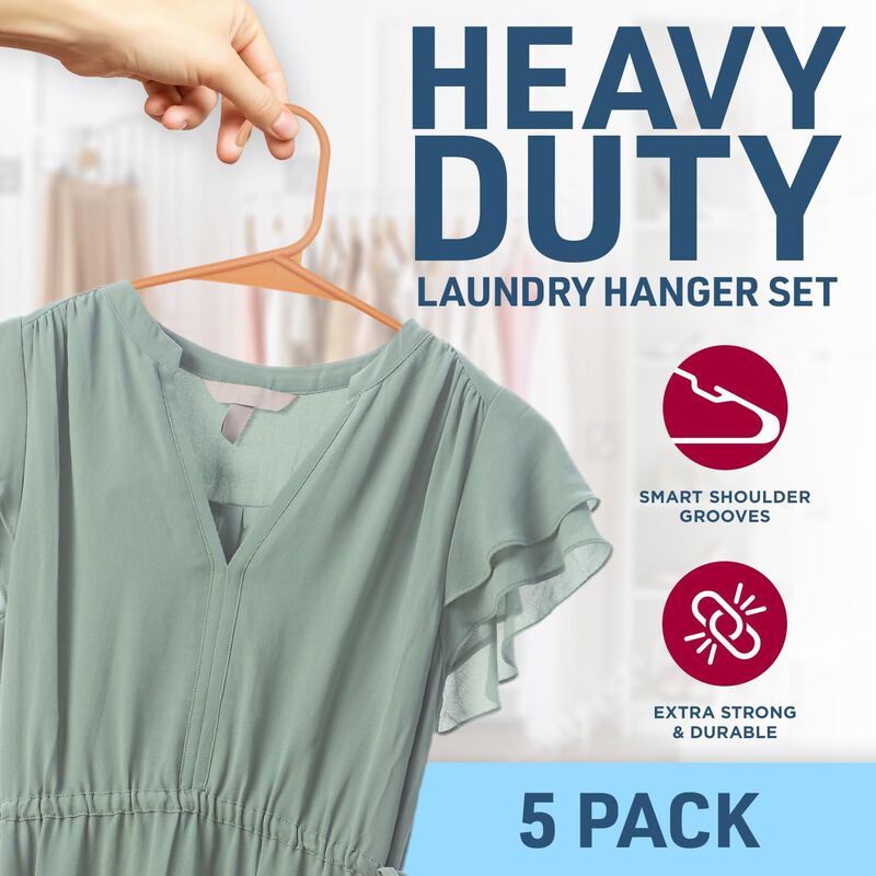 Lifemaster Plastic Clothes Hangers &ndash; Heavy Duty Hanger Set, For Organizing Clothes, Dresses, and Coat, Holds Up To 5 lbs, Space-saving Hangers with Non-Slip Shoulder Grooves, Pack of 5, Orange