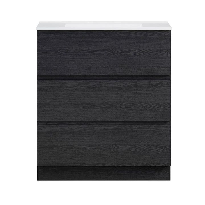 30" Freestanding Bathroom Vanity in Black Oak with 3-Hole Widespread Sink Top