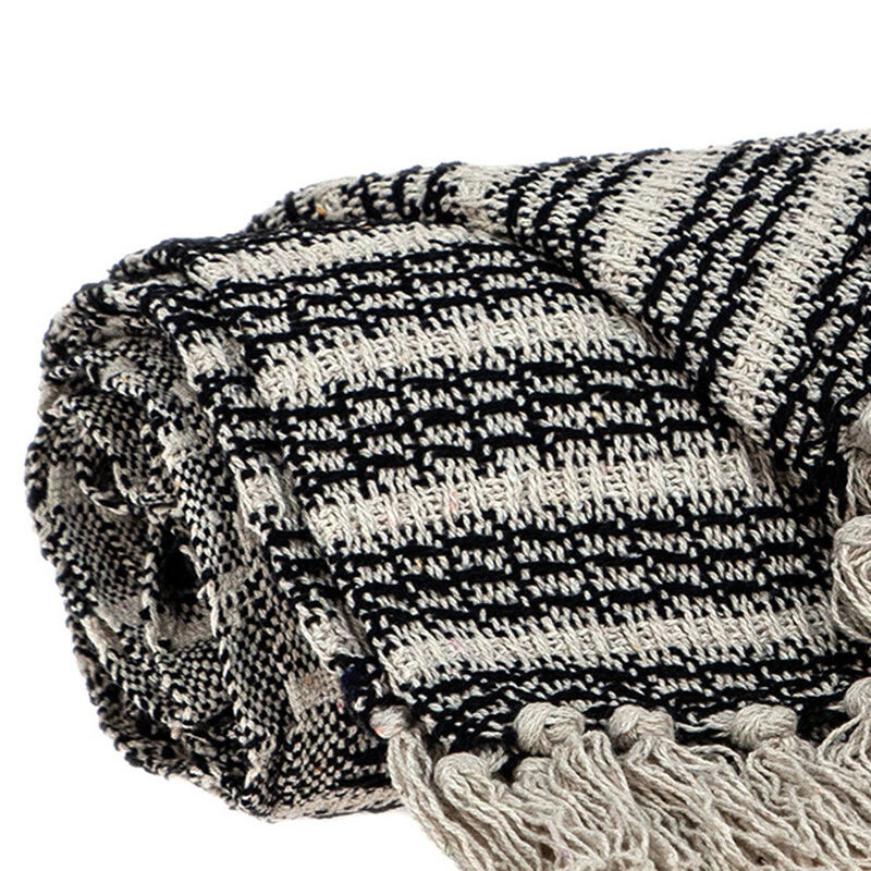 HomeRoots Black and Beige Striped Woven Handloom Throw Blanket image number 4