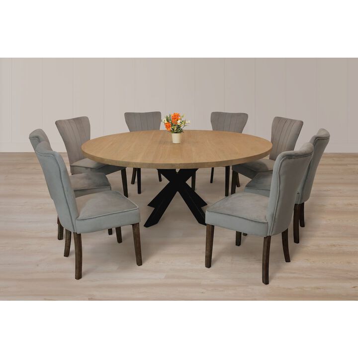 9-Piece 72 Dining Set 8 Cleo Dining Chairs in Mink Velvet Fabric Dark Brown Legs