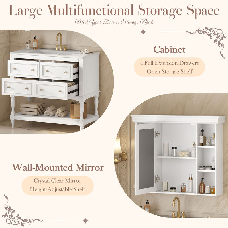 Merax Bathroom Vanity Set with Ceramic Sink & Mirror Cabinet image number 5
