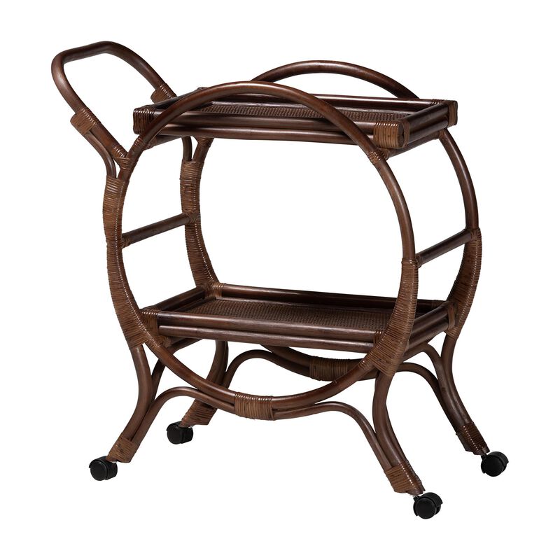 bali & pari Selah Natural Rattan Kitchen Cart - Handwoven Wicker 2-Tier Mobile Serving Cart with Tray Top image number 0