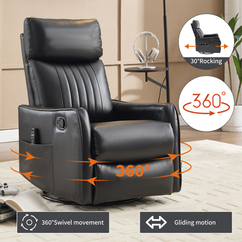 Faux Leather Manual Recliner Chair with Heat and Massage, Living Room Rocker and Swivel Chair image number 5
