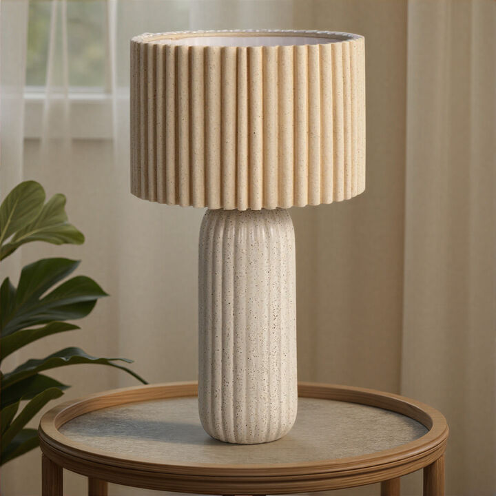 Stoneware Table Lamp with Ribbed Linen Shade