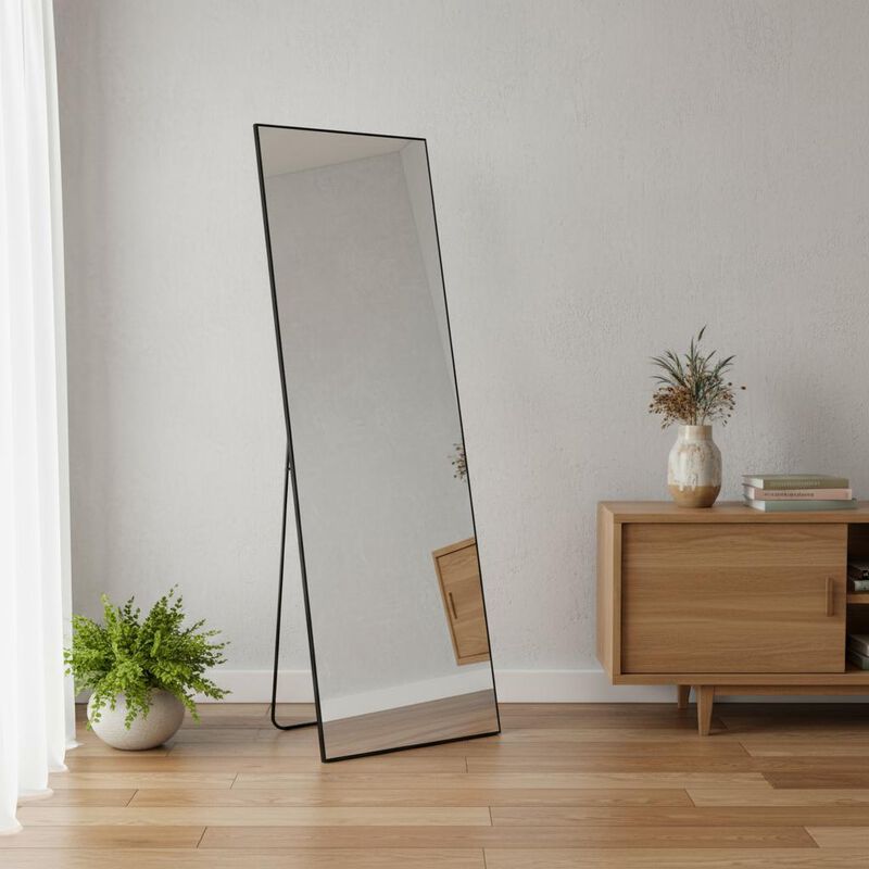 HomeRoots 63" Black Metal Freestanding and Wall Mount Framed Full Length Mirror image number 1