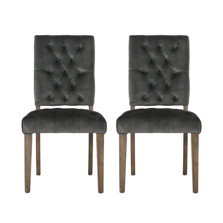 Streamdale Elegant Button-Tufted Upholstered Dining Chairs with Weathered Legs