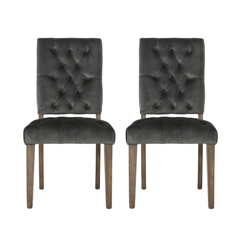 Streamdale Elegant Button-Tufted Upholstered Dining Chairs with Weathered Legs