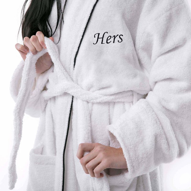 Soft Cotton Embroidered Bathrobe for Men and Women, Adult Size Robe-White image number 1