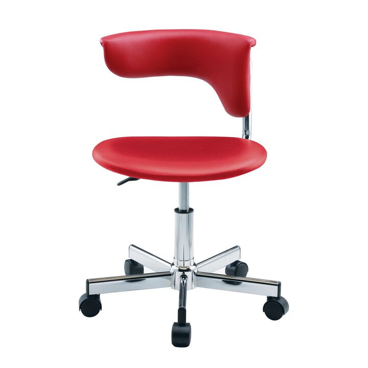 Jane 20 Inch Modern Swivel Office Chair, Rolling Caster Wheels, Red, Chrome-Benzara