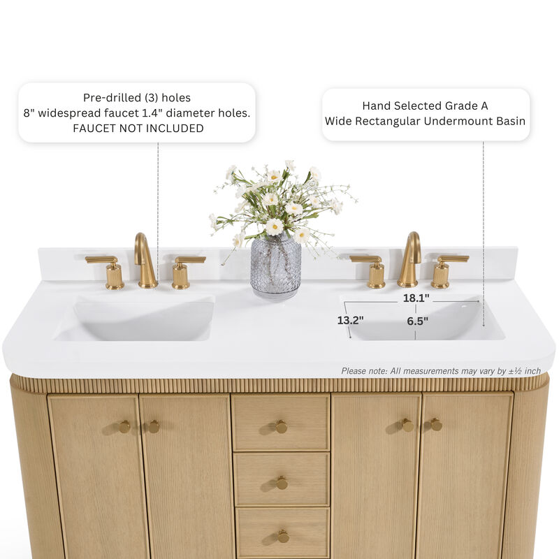 Aston 60 inch Bath Vanity Set in American Oak Finish with Alpine White Quartz Top image number 3