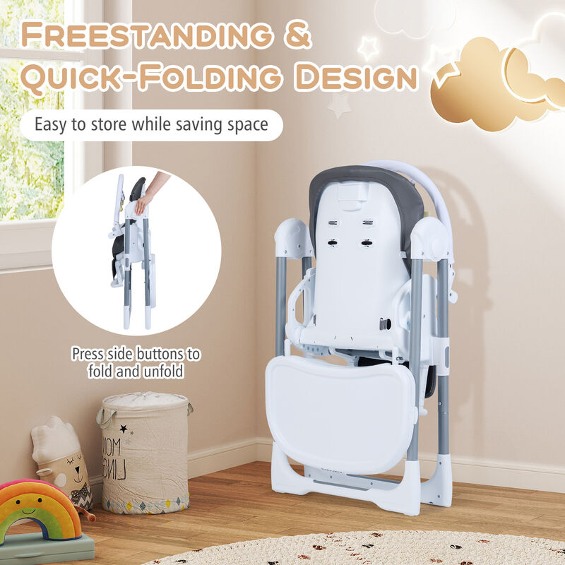 Compact Baby High Chair with Adjustable Height and Reclining Backrest image number 3