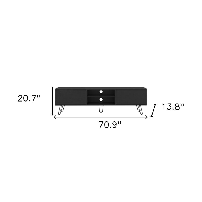 HomeRoots 71" Black Wood Enclosed And Open Storage TV Stand image number 4