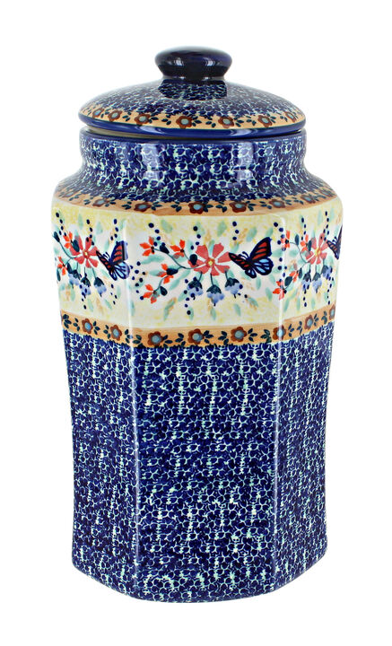 Blue Rose Polish Pottery Blue Violet Large Canister with Seal