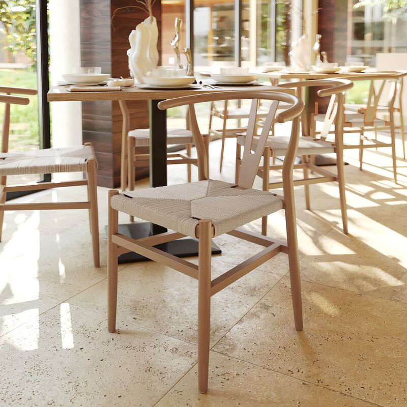 Flash Furniture Y-Back Style Wood and Kraft Paper Stackable Dining Chair with Oak/Natural Finish image number 8