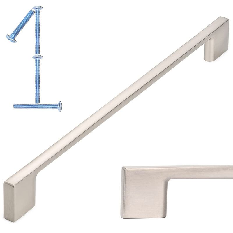 KOOFIZO Wide Foot Cabinet Bar Pull - Brushed Nickel Modern Solid Handle, 8.8 Inch/224mm Screw Spacing, 1-Piece for Kitchen Cupbo