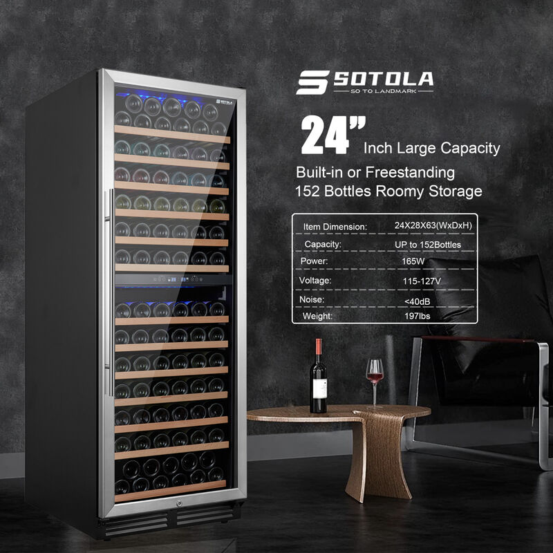 24 inch Wine Cooler Refrigerator, 152 Bottle Large Capacity Fast Cooling Low Noise, Frost Free Wine Fridge with Digital Temperature Control, Freestanding or Built-in
