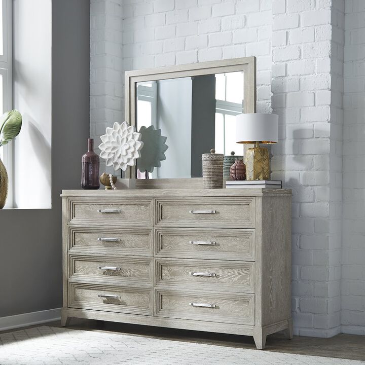 Liberty Furniture Dresser & Mirror in Rubberwood Solids w/ Split Heart Oak Veneers