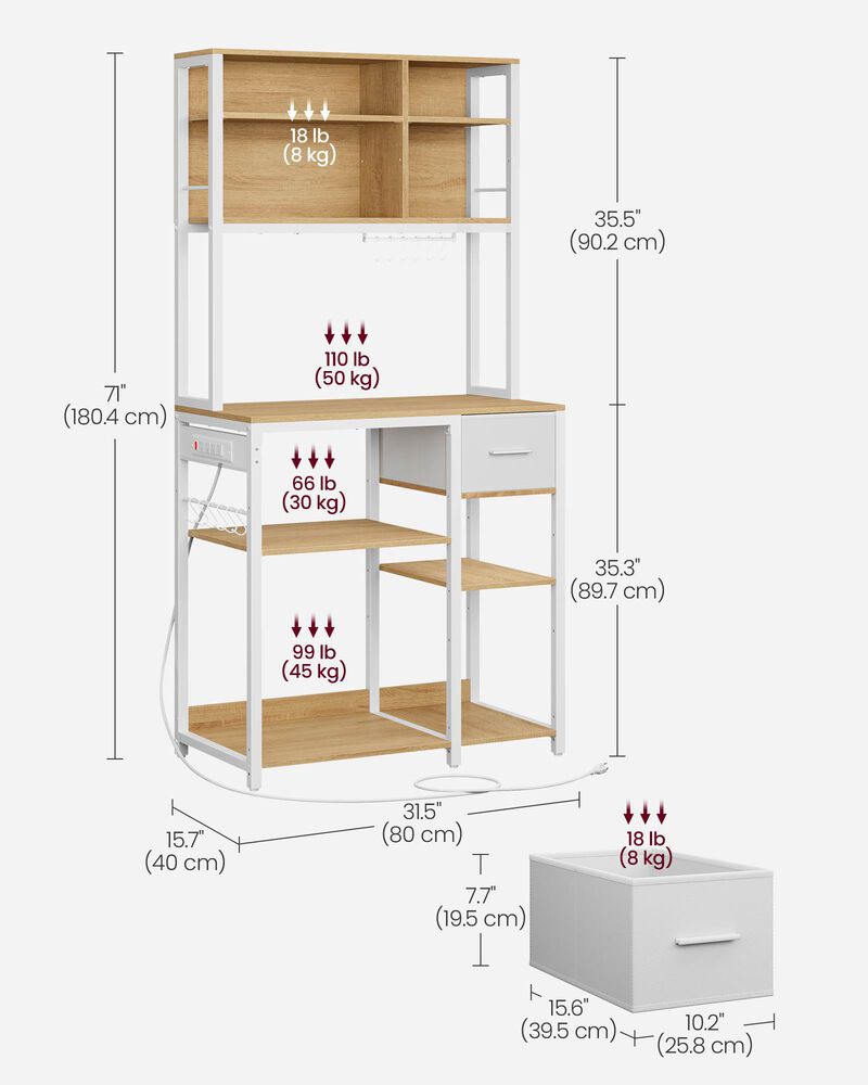 Bakers Rack Coffee Bar with Charging Station Storage Organizer image number 2