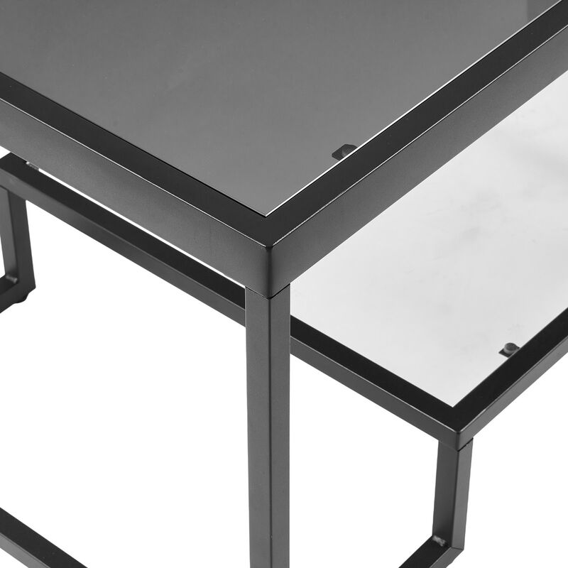 Modern Glass Coffee Table with LED Lighting and 2-Tier Storage image number 4