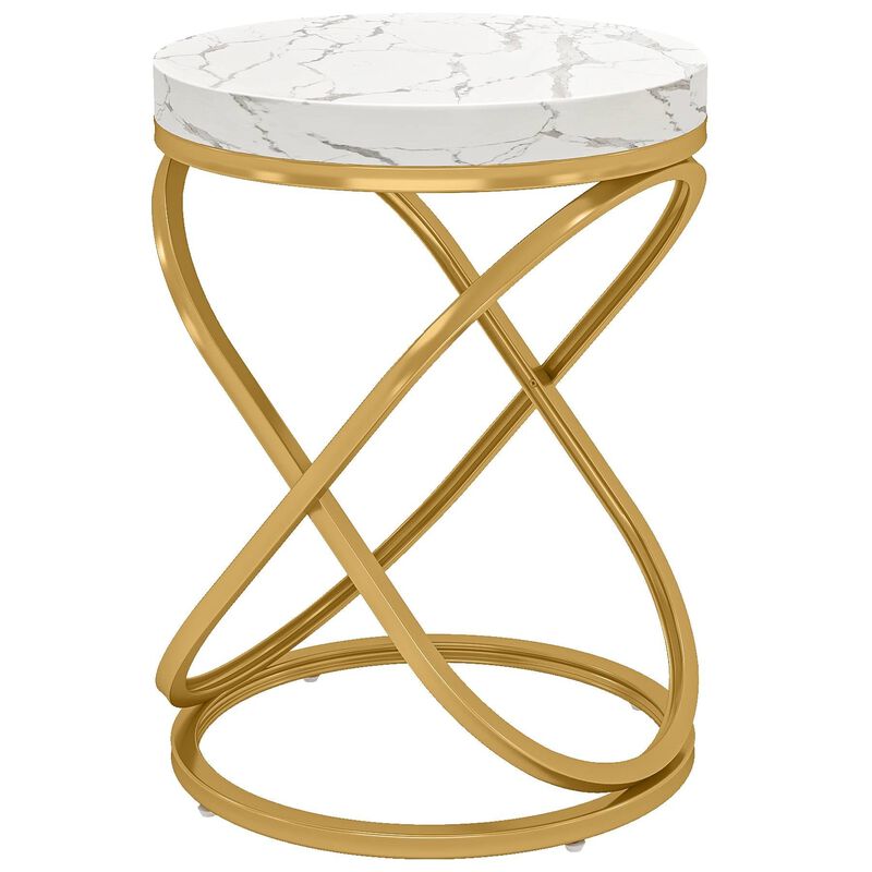 Round End Table, Sofa Side Table with Faux Marble Top-White image number 0