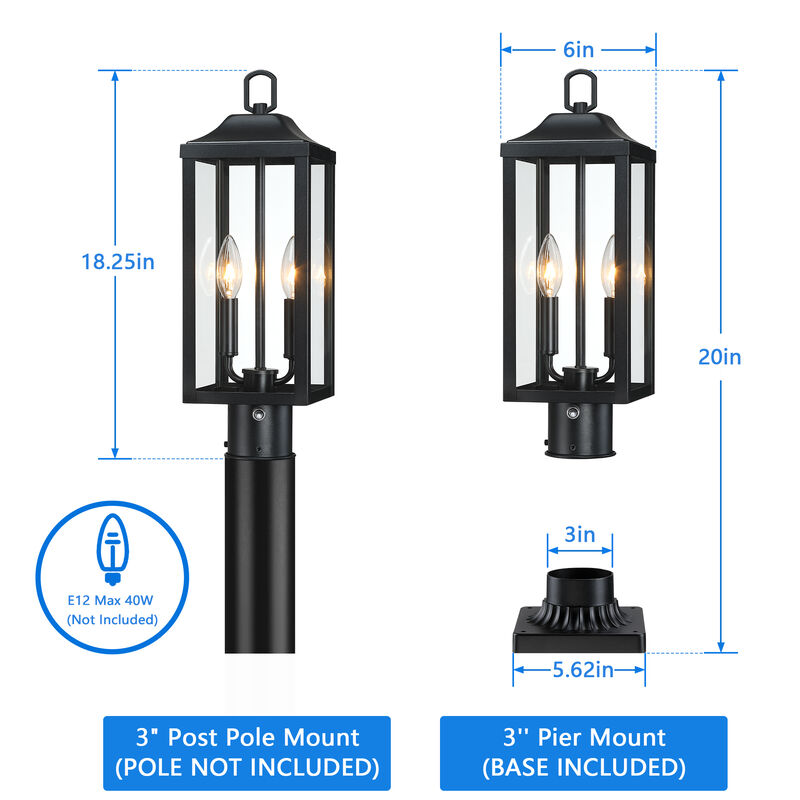 20 in. Dusk-to-Dawn Farmhouse Modern 2-Light  Outdoor Post Light image number 2
