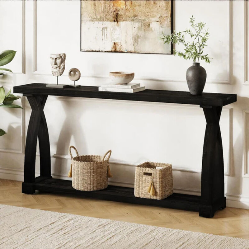 Narrow Solid Wood Sofa Console Table with 2-Tier Storage for Entryway image number 3