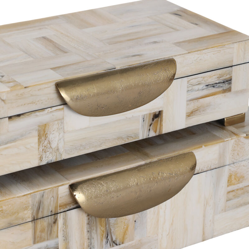 S/2 12/14" Marbled Resin Footed Boxes, Tan Multi image number 5
