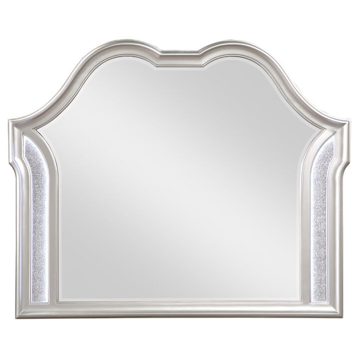 Nive Dresser Mirror, Silver Wood Frame, Double Arch Top, 40 Inch - Benzara