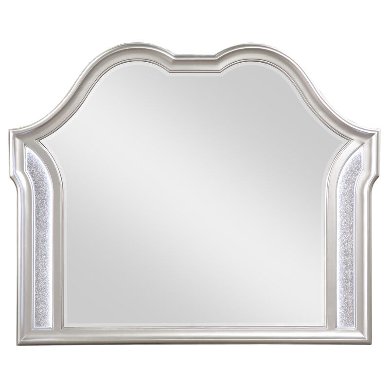 Nive Dresser Mirror, Silver Wood Frame, Double Arch Top, 40 Inch - Benzara