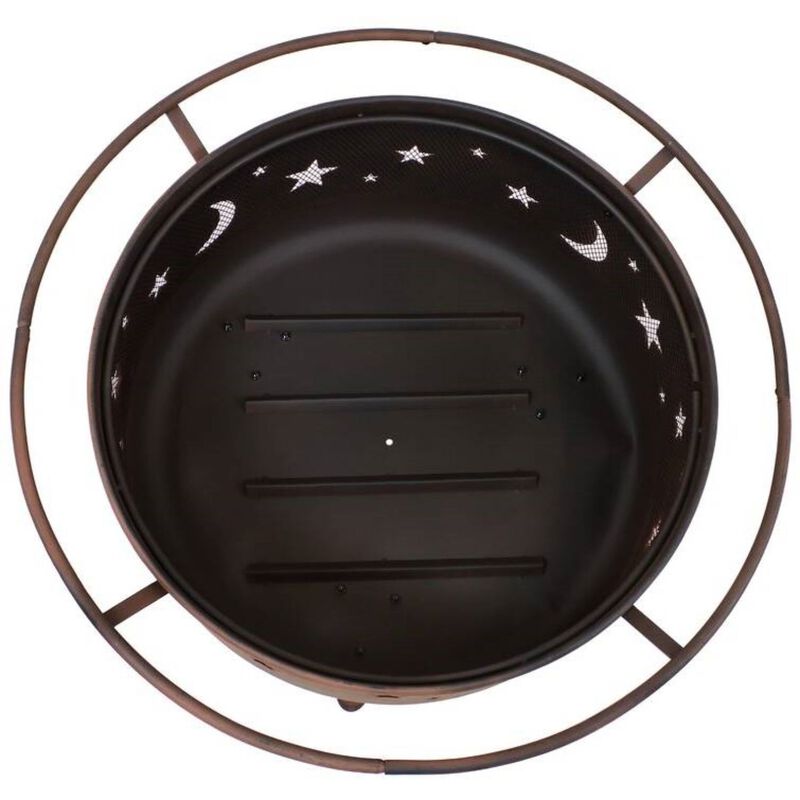 Hivvago Moon Stars Sky Steel Fire Pit Bowl with Screen Cooking Grate and Poker