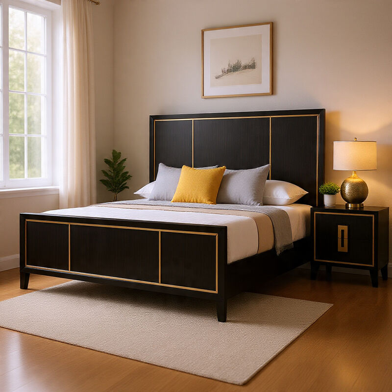 Queen Bedroom Set, Espresso Brown, Gold Wood, 2 Piece Set with Nightstand image number 8