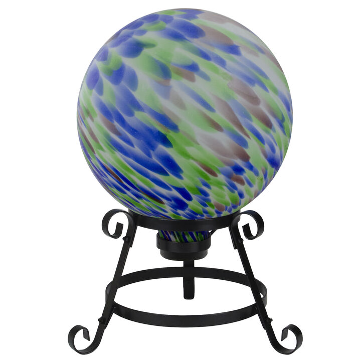 10” Blue and Green Brush Strokes Outdoor Glass Garden Gazing Ball