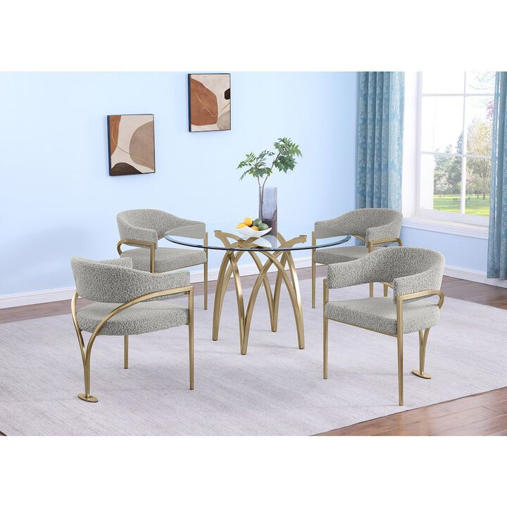 Best Quality Furniture 5Pc Round 48X48 Dining Set With 4 Rich Gray Boucle Chairs