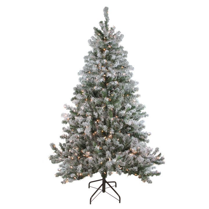 7' Pre-Lit Flocked Balsam Pine Artificial Christmas Tree - Clear Lights