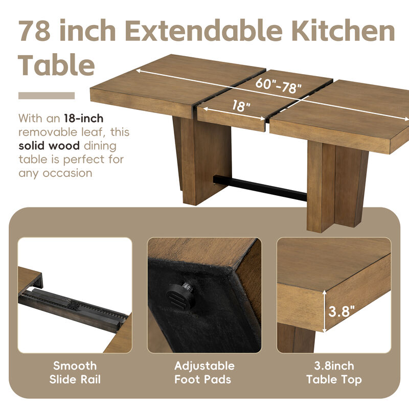 Merax Solid Wood Extendable Dining Table Set with 4 Cushioned Chairs & Bench image number 7