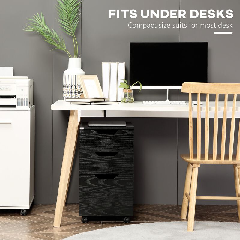 Black Office Helper: Mobile Cabinet with 3 Drawers