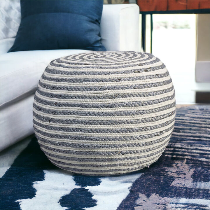 Round Striped Cotton Blend Pouf – Ottoman Accent Seat for Bedroom or Study